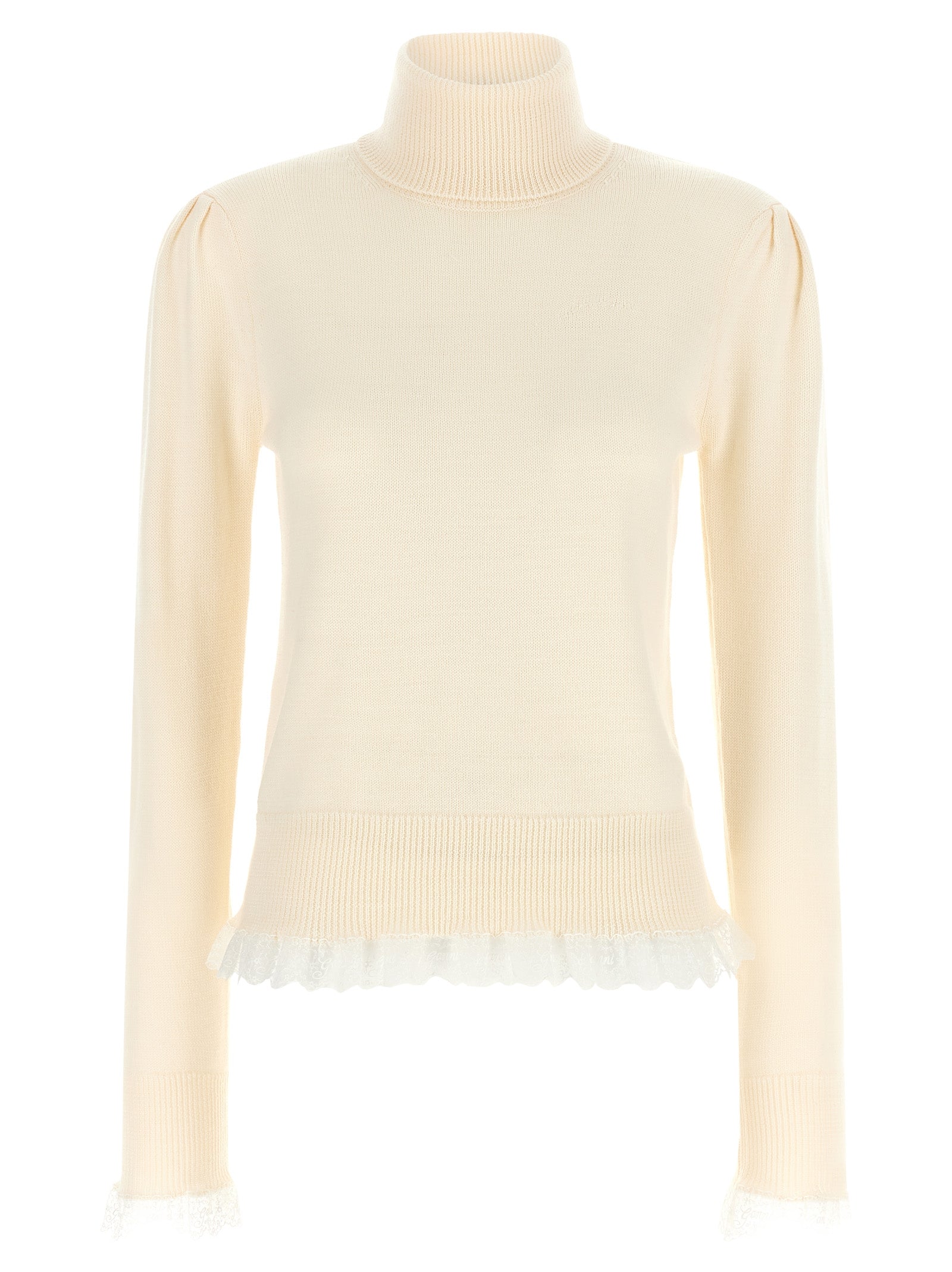 Ganni Women Ganni Turtleneck Sweater With Lace Trim GANNI