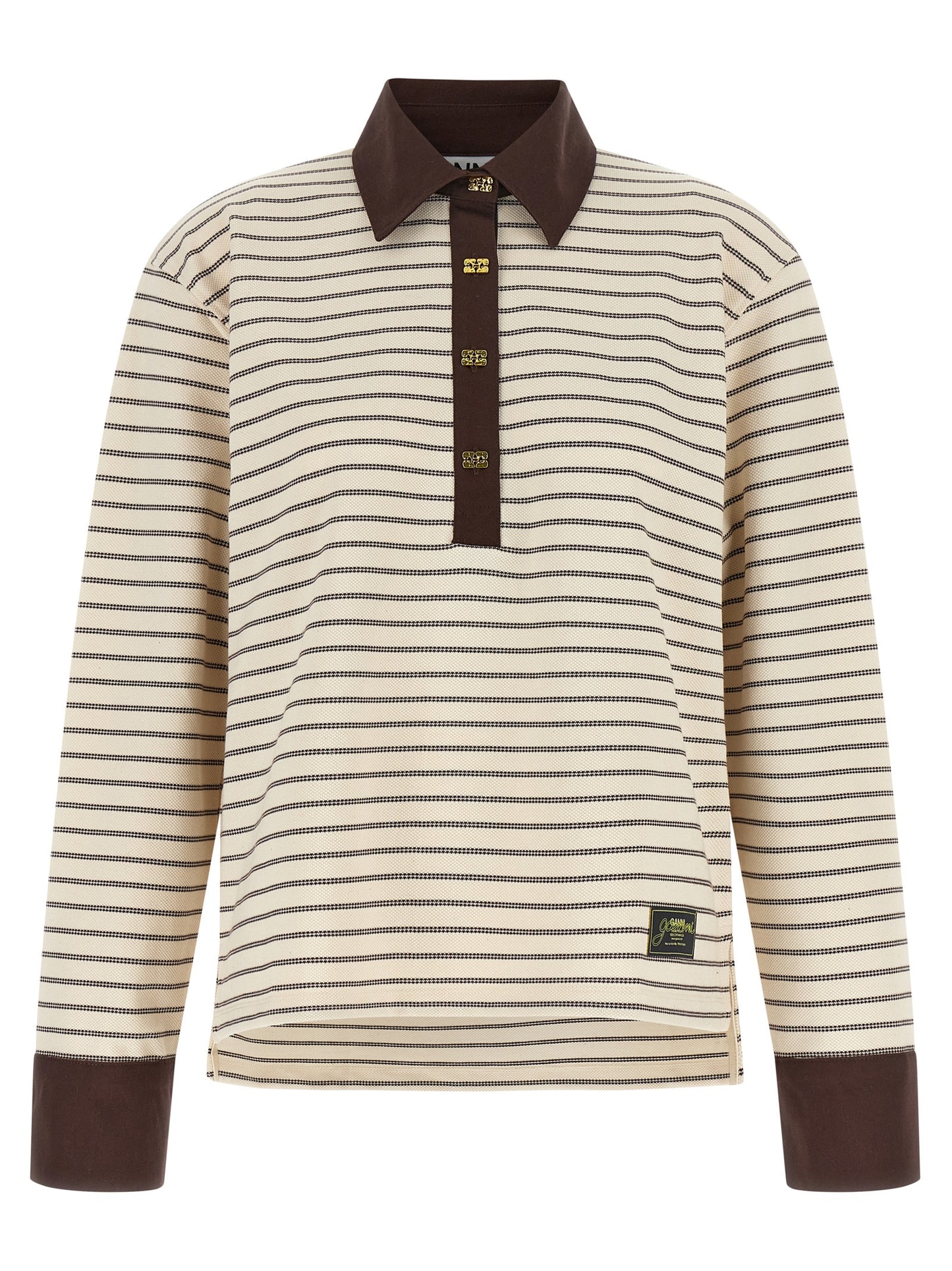 Ganni Women Striped Cotton Polo Shirt GANNI