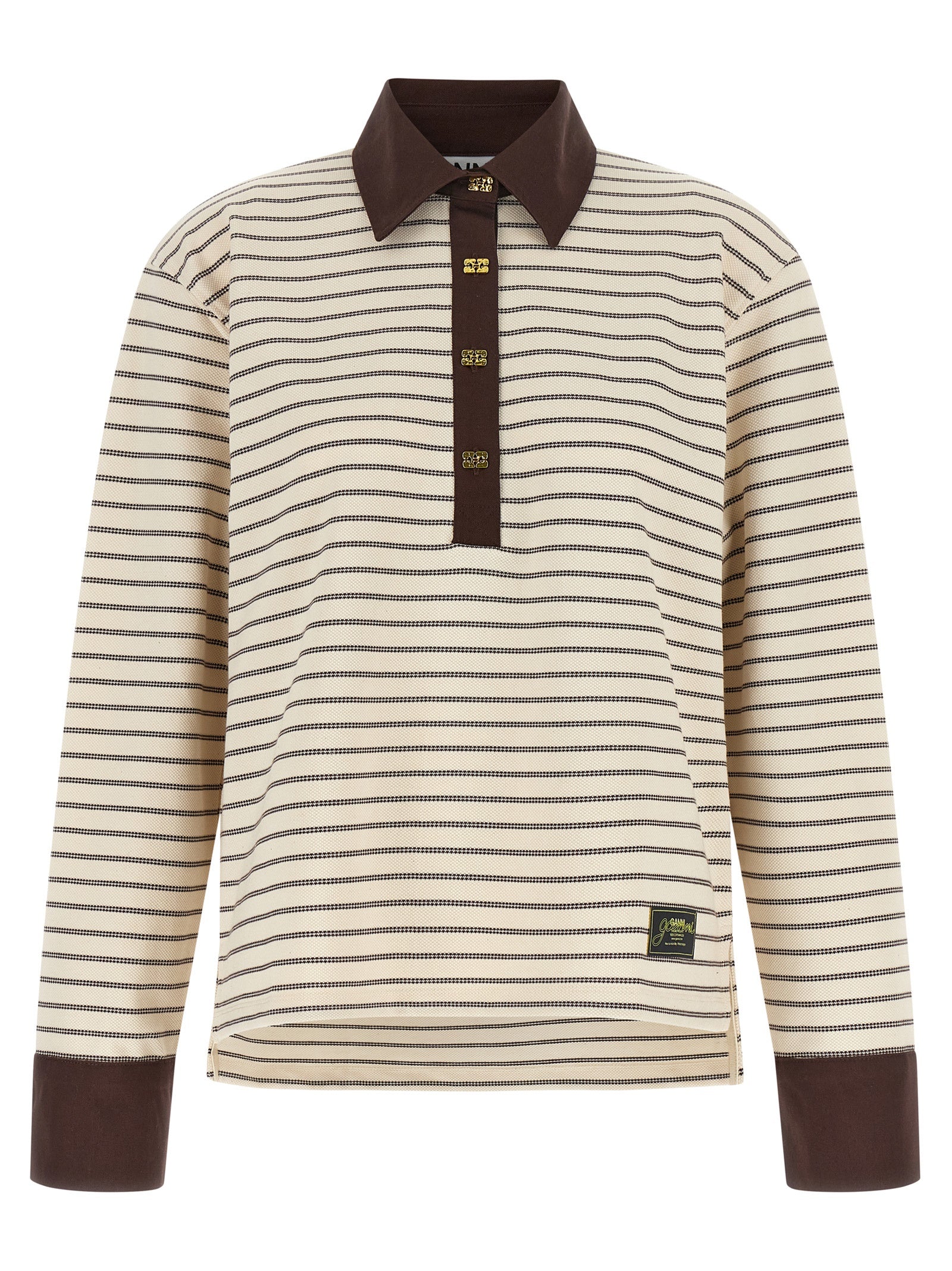 Ganni Women Striped Cotton Polo Shirt GANNI