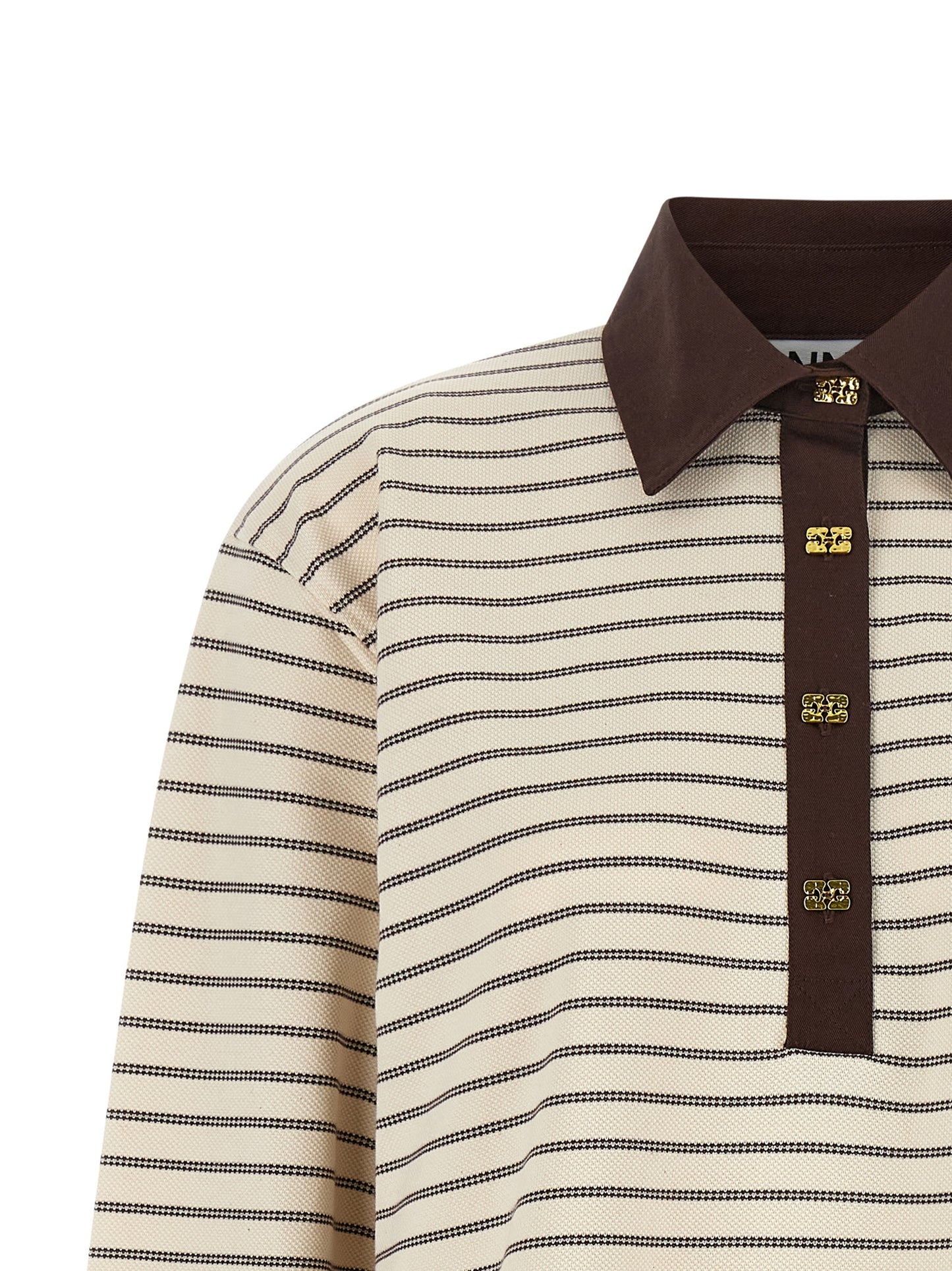 Ganni Women Striped Cotton Polo Shirt GANNI