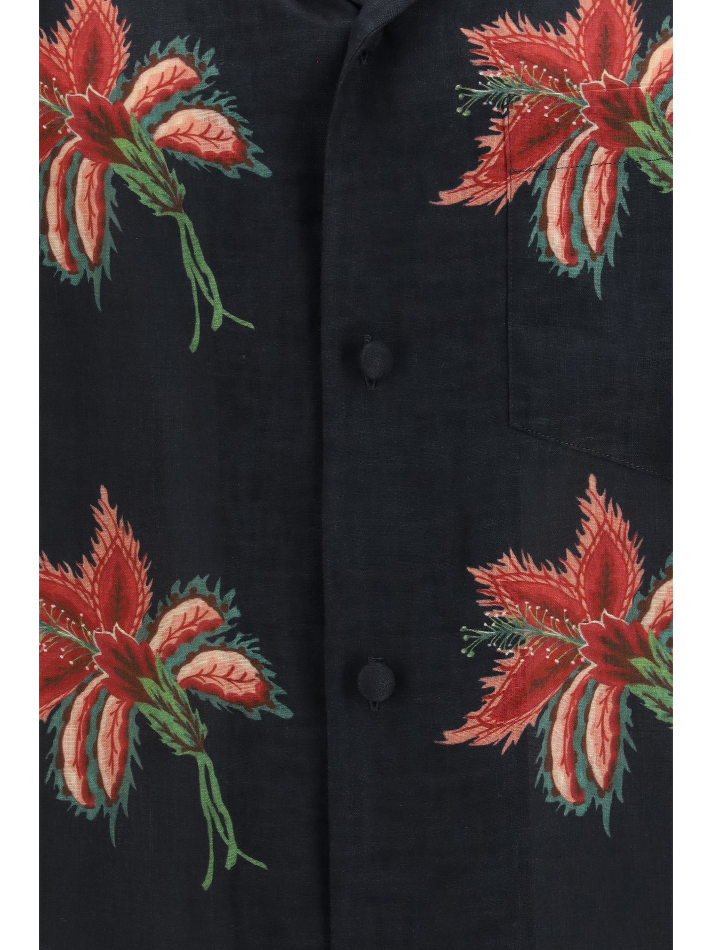 Valentino Men Papier Floral Print Linen Bowling Shirt VALENTINO