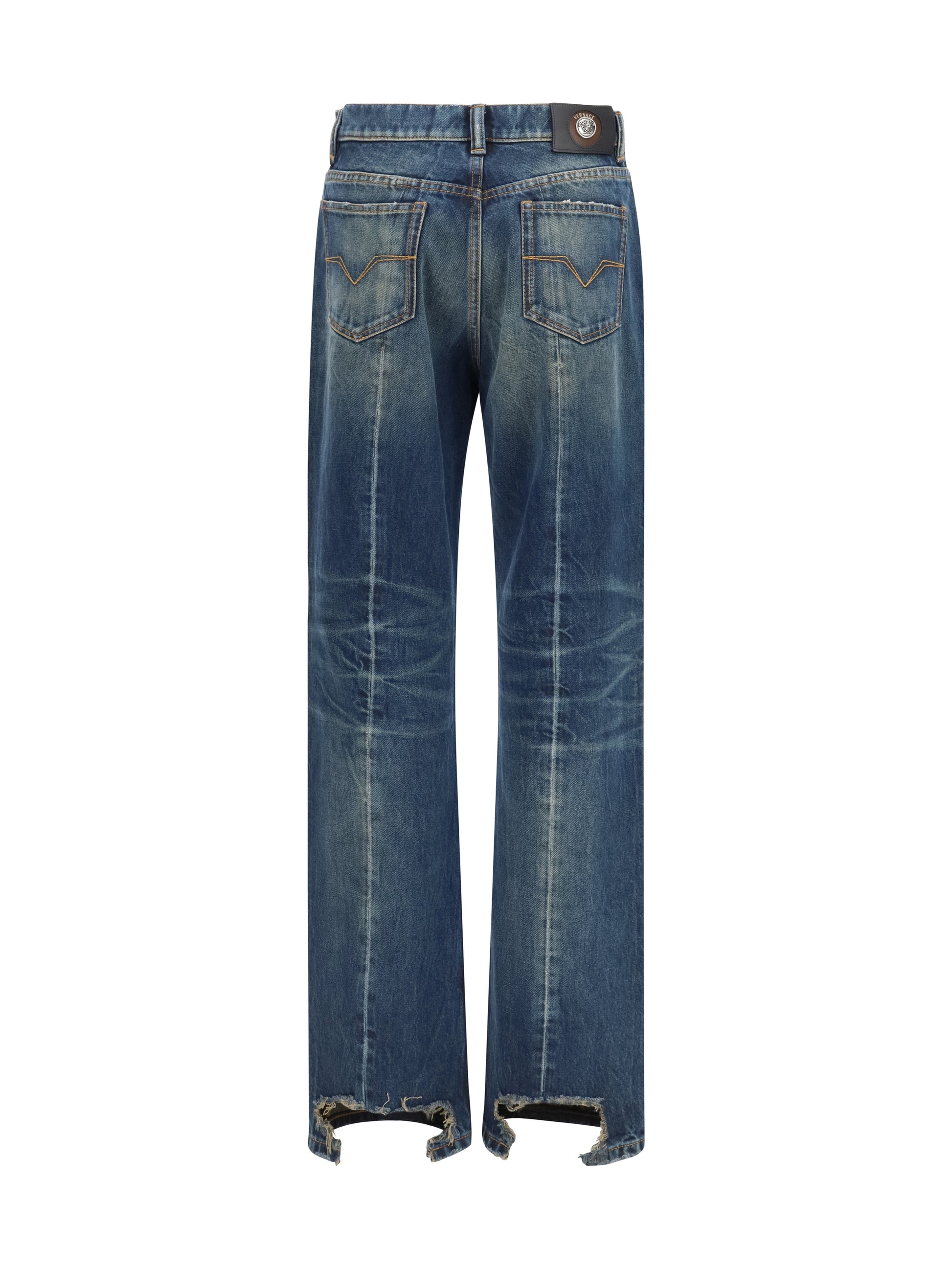 Versace Women Distressed Straight-Leg Cotton Denim Jeans VERSACE