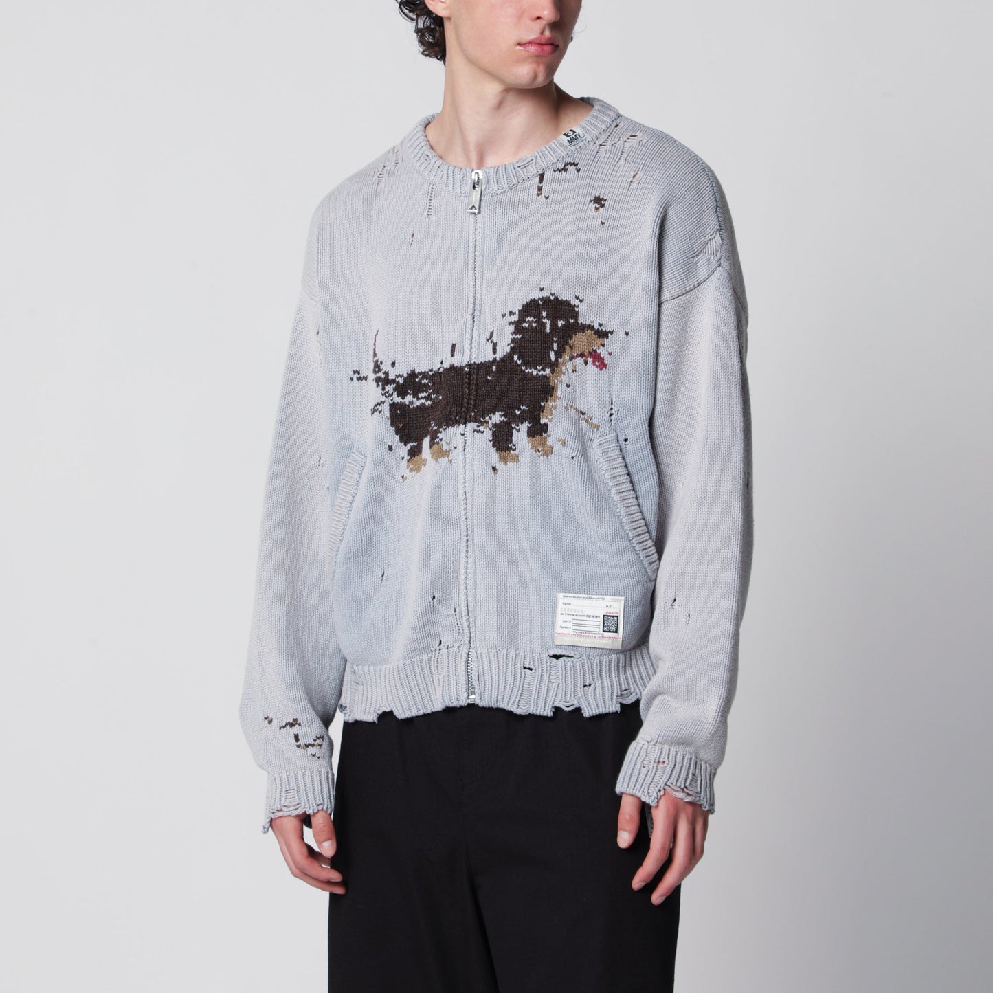 Maison Mihara Yasuhiro Jacquard Cardigan With Dachshund In Distressed Cotton Blend Men MAISON MIHARA YASUHIRO