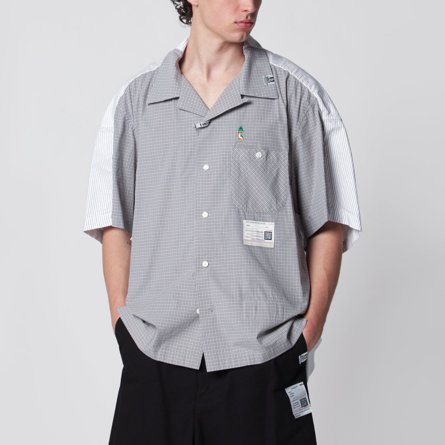 Maison Mihara Yasuhiro Grey Checked Cotton Layered Shirt Men MAISON MIHARA YASUHIRO