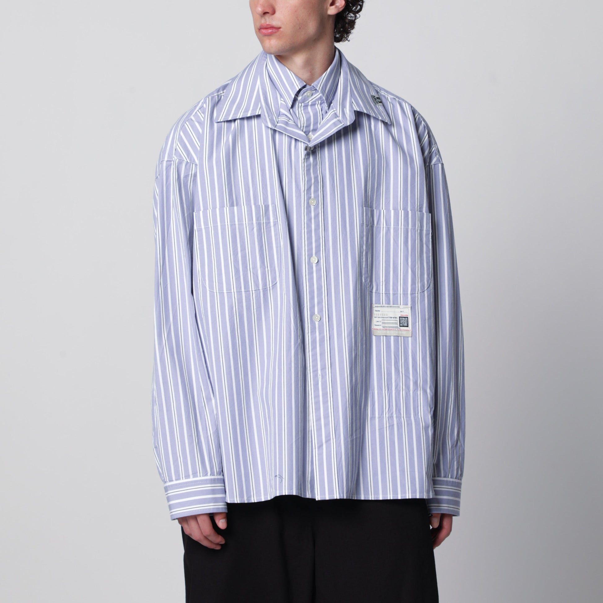 Maison Mihara Yasuhiro Double-Layer Cotton Shirt In Light Blue Stripes Men MAISON MIHARA YASUHIRO