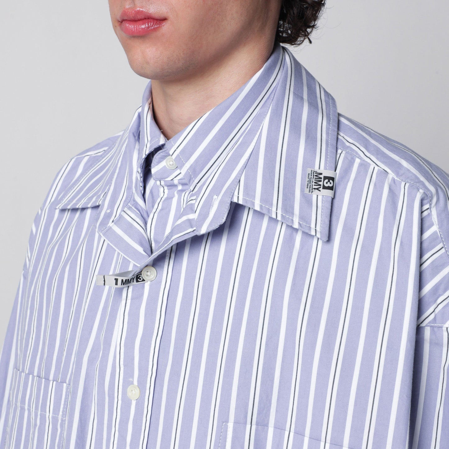 Maison Mihara Yasuhiro Double-Layer Cotton Shirt In Light Blue Stripes Men MAISON MIHARA YASUHIRO