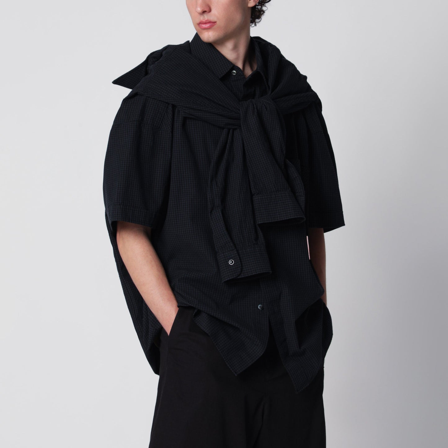 Maison Mihara Yasuhiro Navy Blue Checked Shirt With Double Sleeves Men MAISON MIHARA YASUHIRO