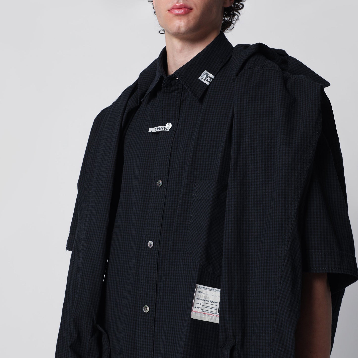 Maison Mihara Yasuhiro Navy Blue Checked Shirt With Double Sleeves Men MAISON MIHARA YASUHIRO