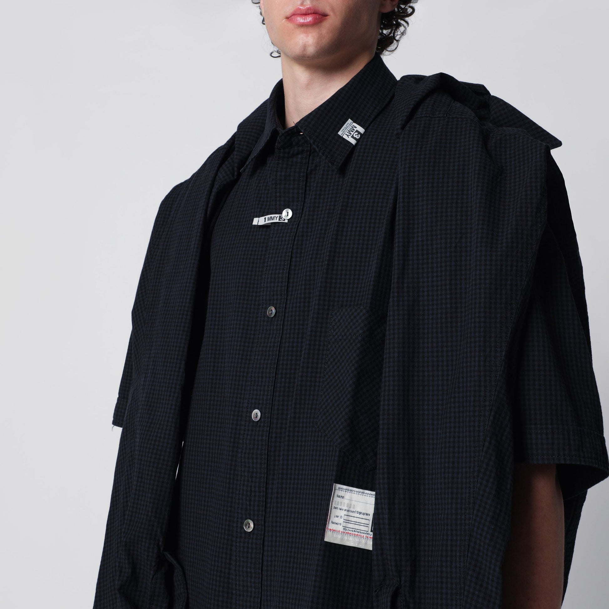 Maison Mihara Yasuhiro Navy Blue Checked Shirt With Double Sleeves Men MAISON MIHARA YASUHIRO