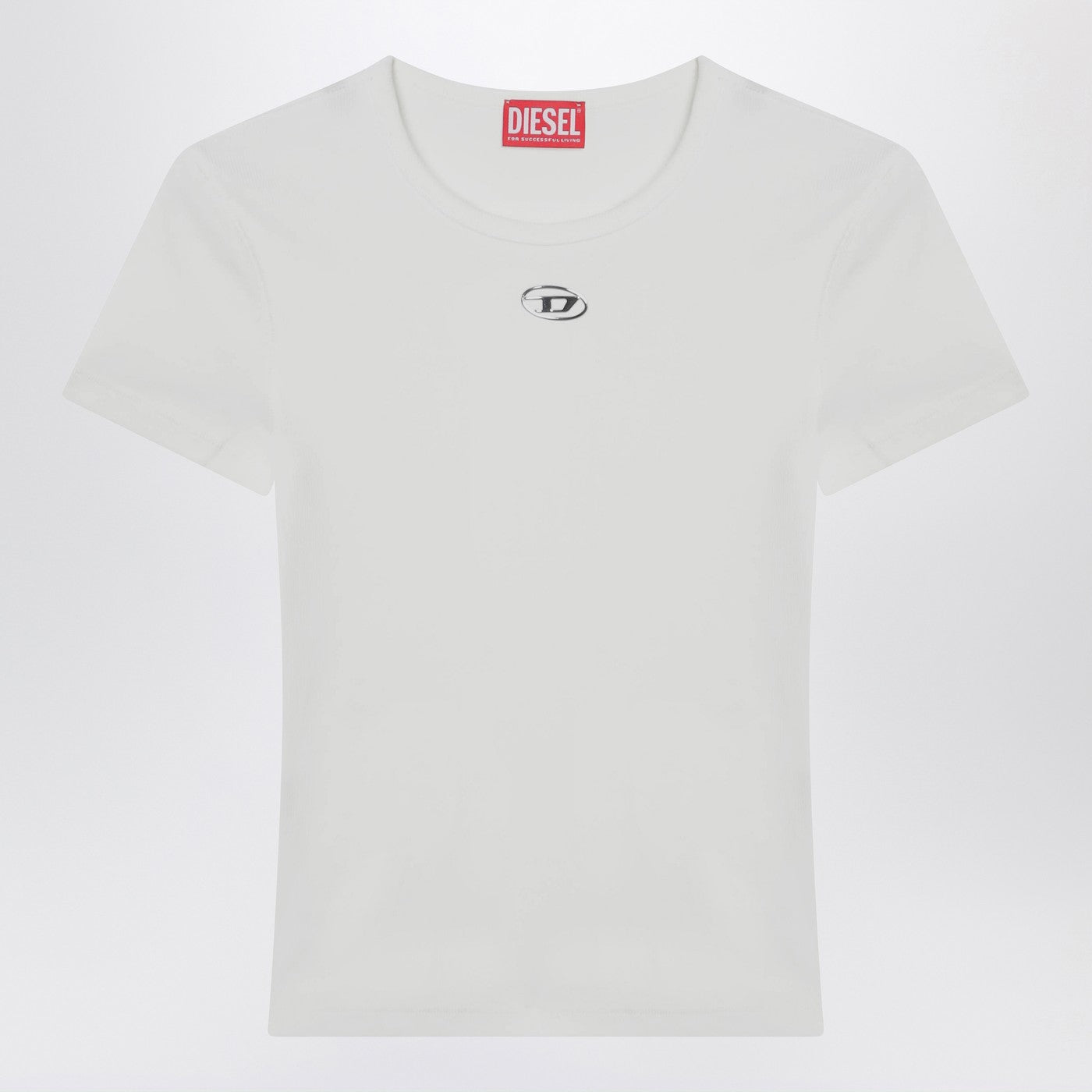 Diesel White T-Shirt With Metallic Oval D Women DIESEL