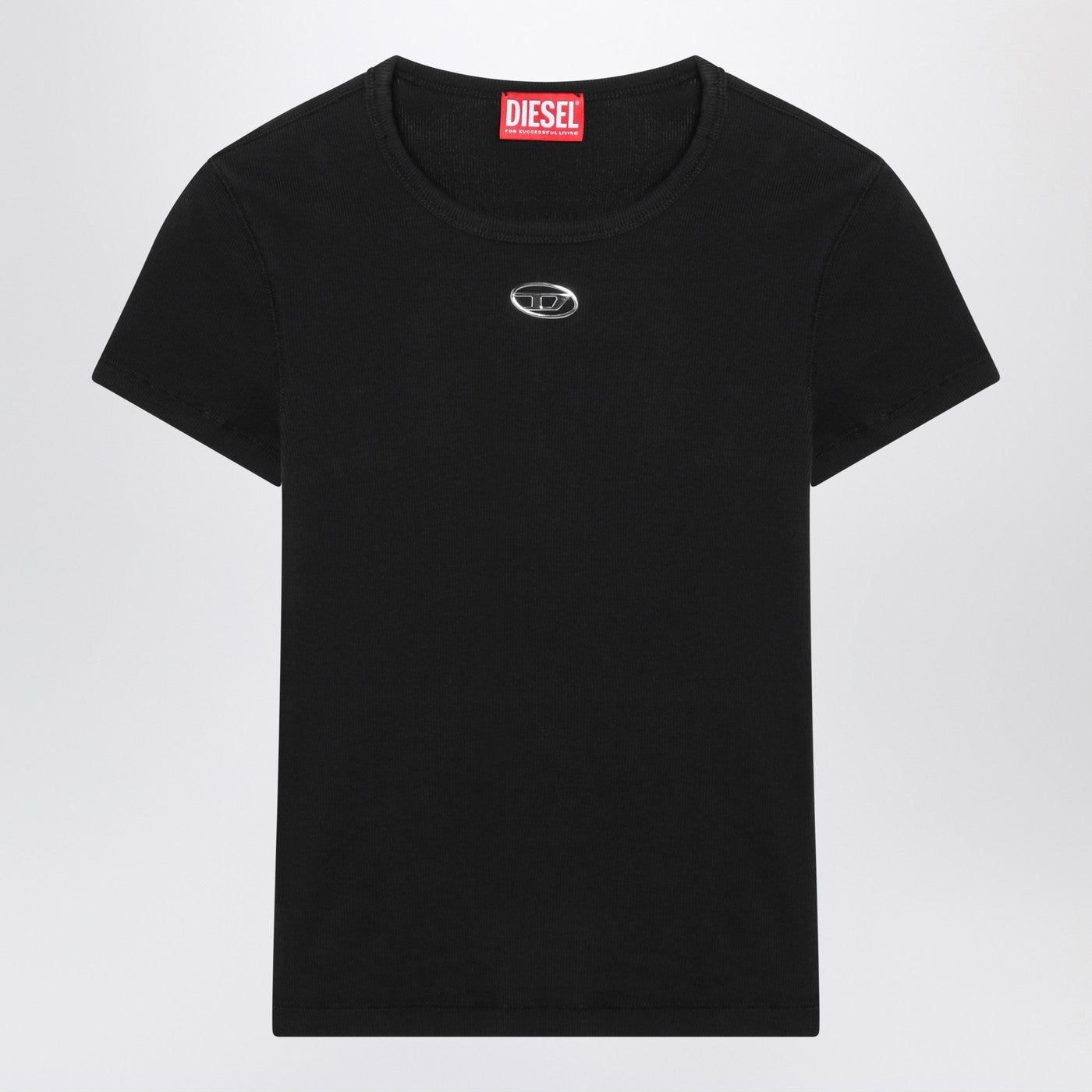 Diesel Black T-Shirt With Metallic Oval D Women DIESEL