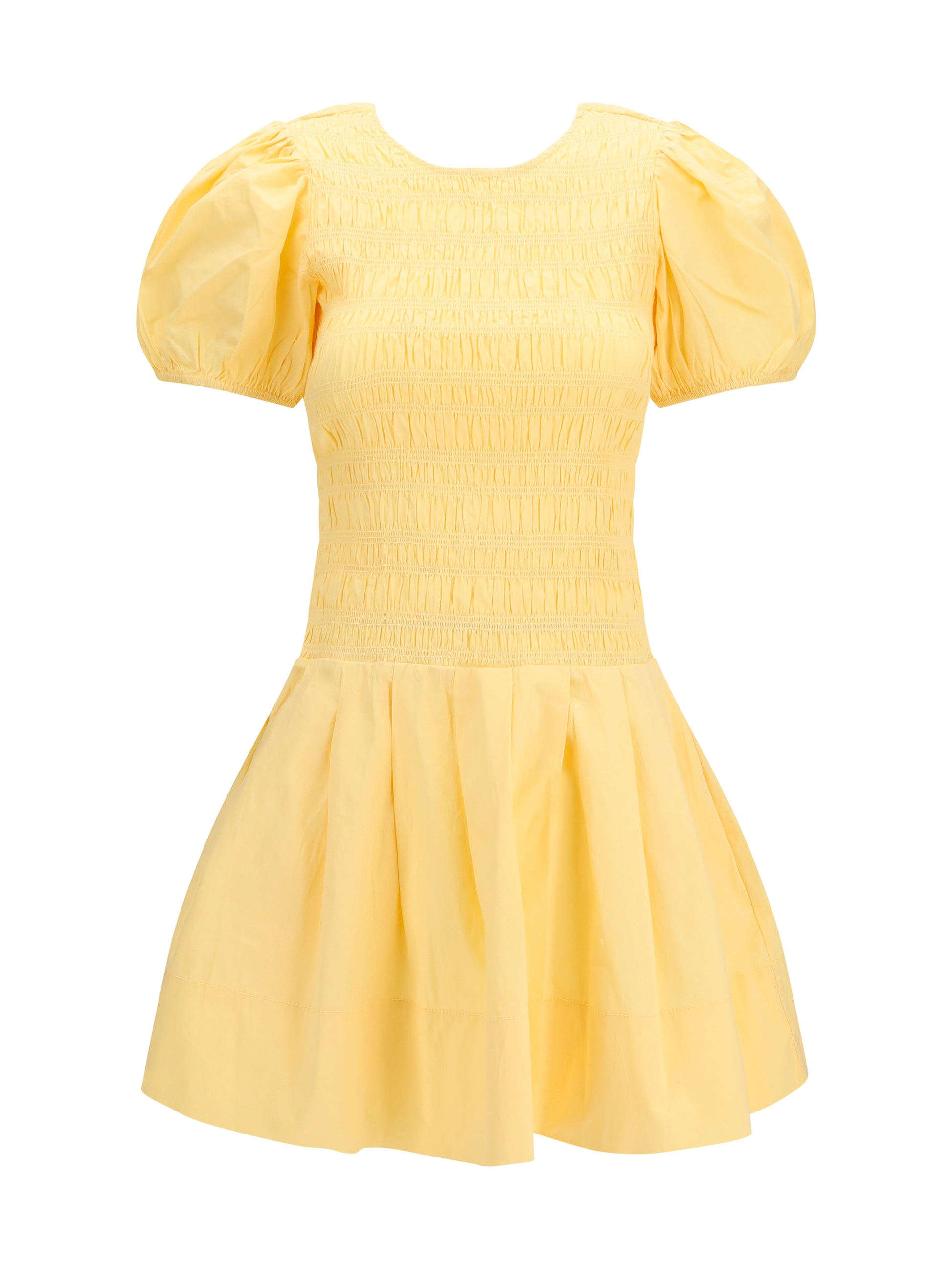 Ganni Women Stretch Cotton Mini Dress With Balloon Sleeves GANNI
