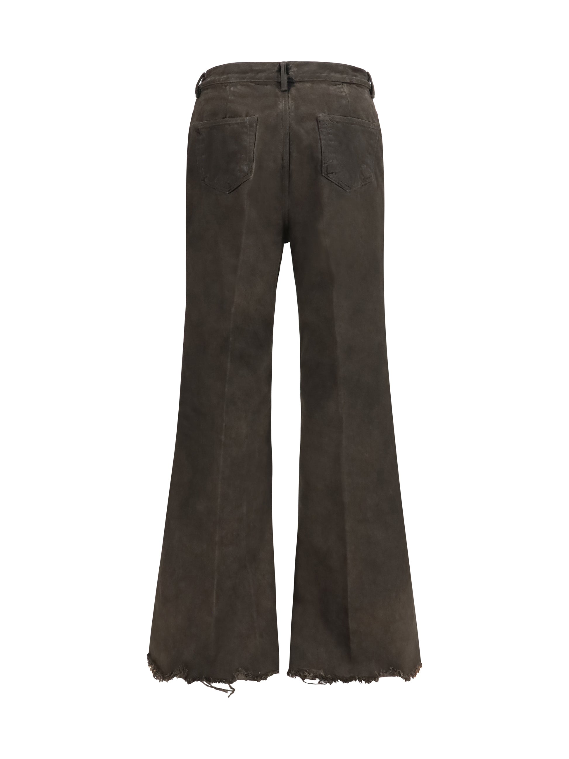 Rick Owens Men Flared Frayed Hem Cotton Jeans RICK OWENS