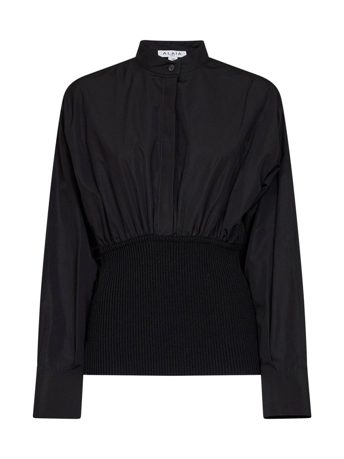 Alaïa Women Black Cotton Poplin Shirt With Ribbed Waist ALAIA