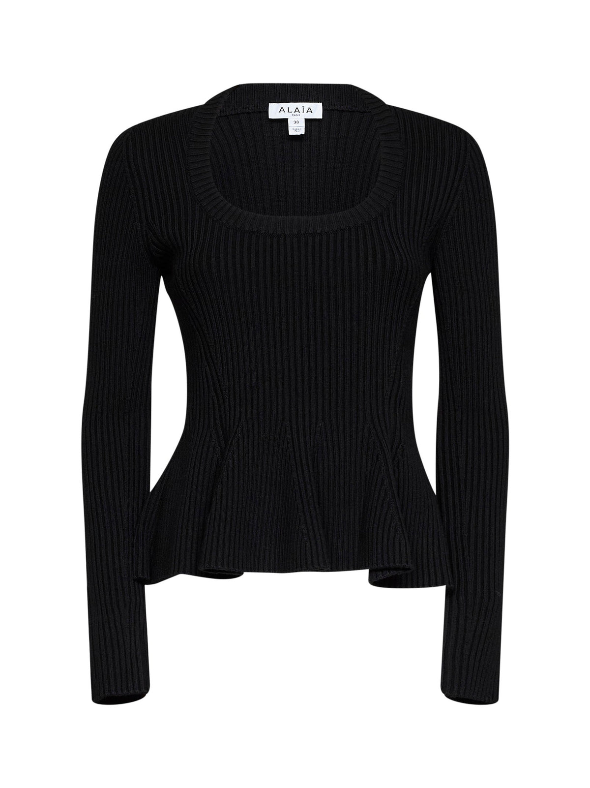 Alaïa Women Black Ribbed Wool-Blend Knit Peplum Top ALAIA