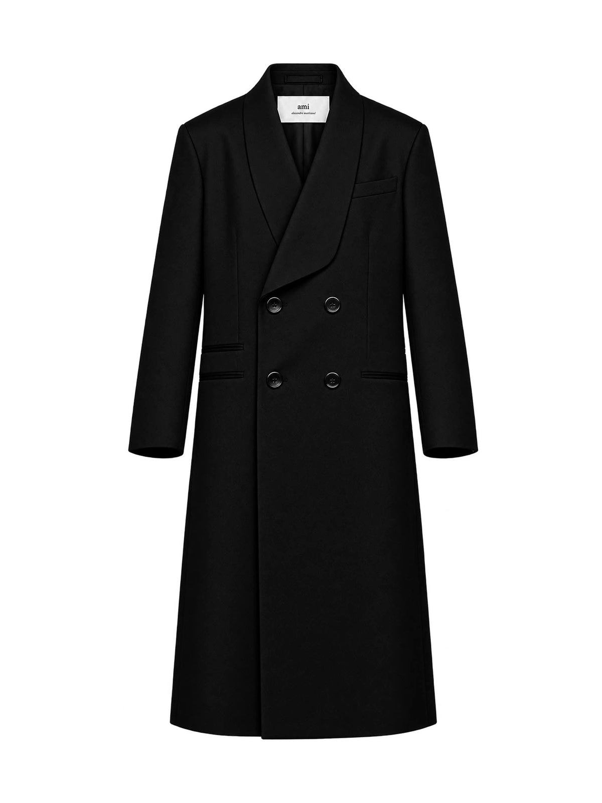 Ami Paris Women Black Virgin Wool Long Double-Breasted Coat AMI PARIS