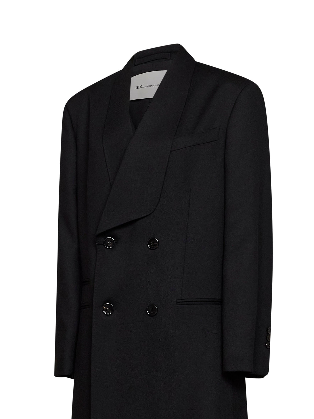 Ami Paris Women Black Virgin Wool Long Double-Breasted Coat AMI PARIS
