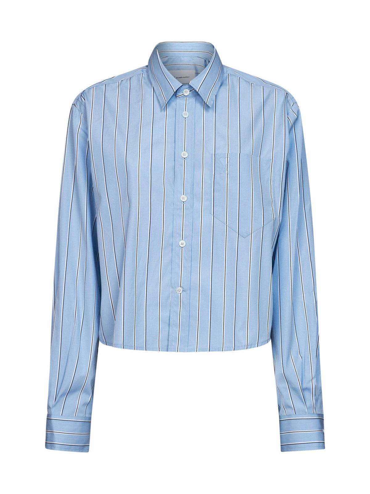 Ami Paris Women Blue Striped Cotton Poplin Cropped Shirt AMI PARIS