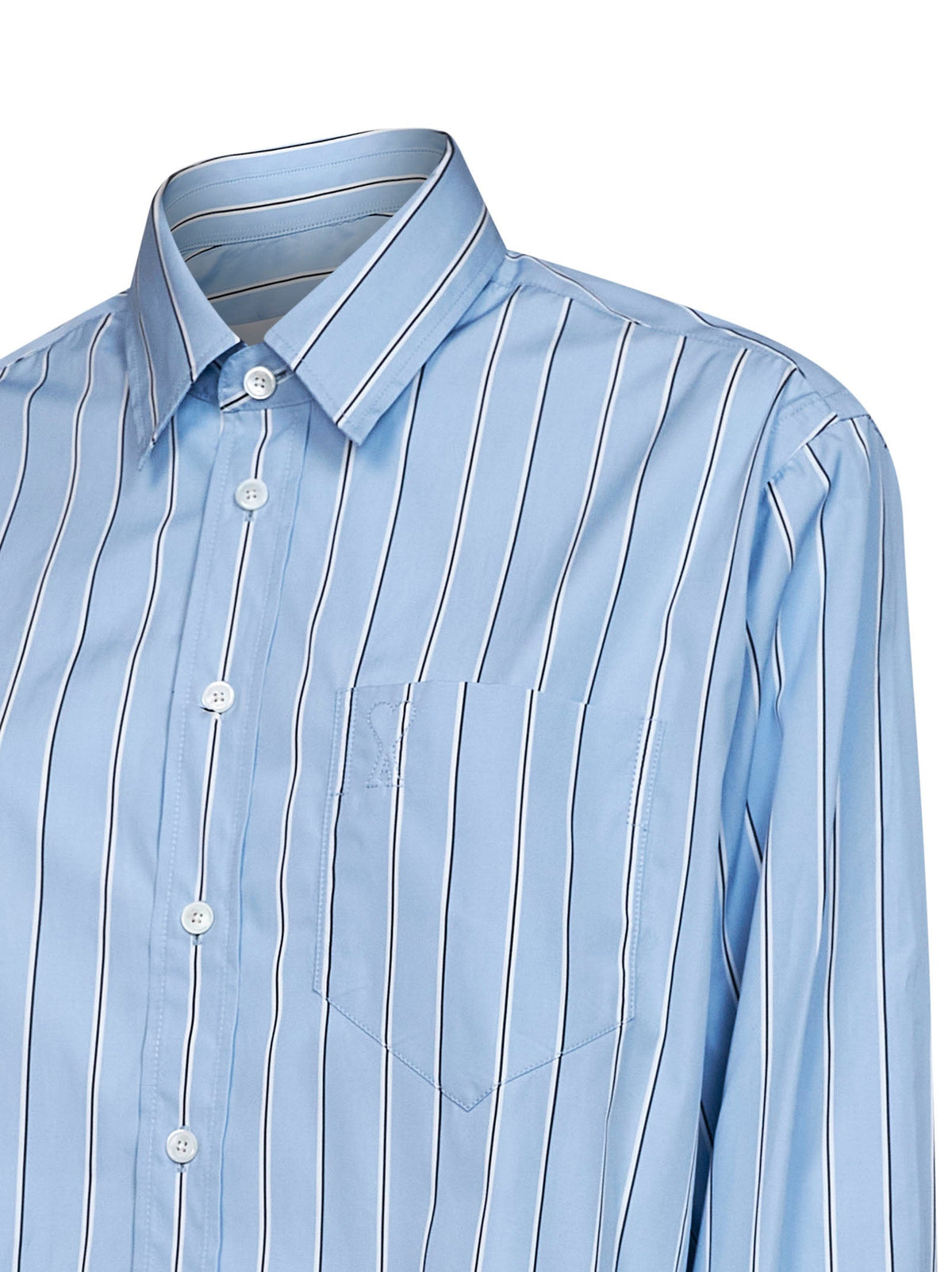 Ami Paris Women Blue Striped Cotton Poplin Cropped Shirt AMI PARIS