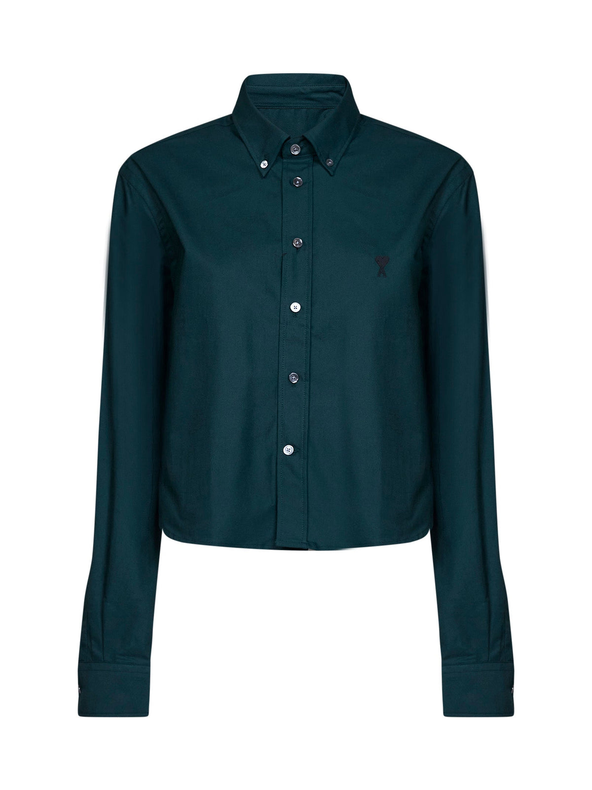 Ami Paris Women Green Cotton Poplin Cropped Shirt AMI PARIS