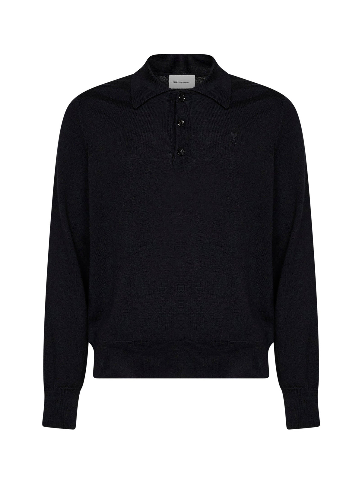 Ami Paris Men Black Extra-Fine Merino Wool Knit Ami De Cœur Polo Shirt AMI PARIS