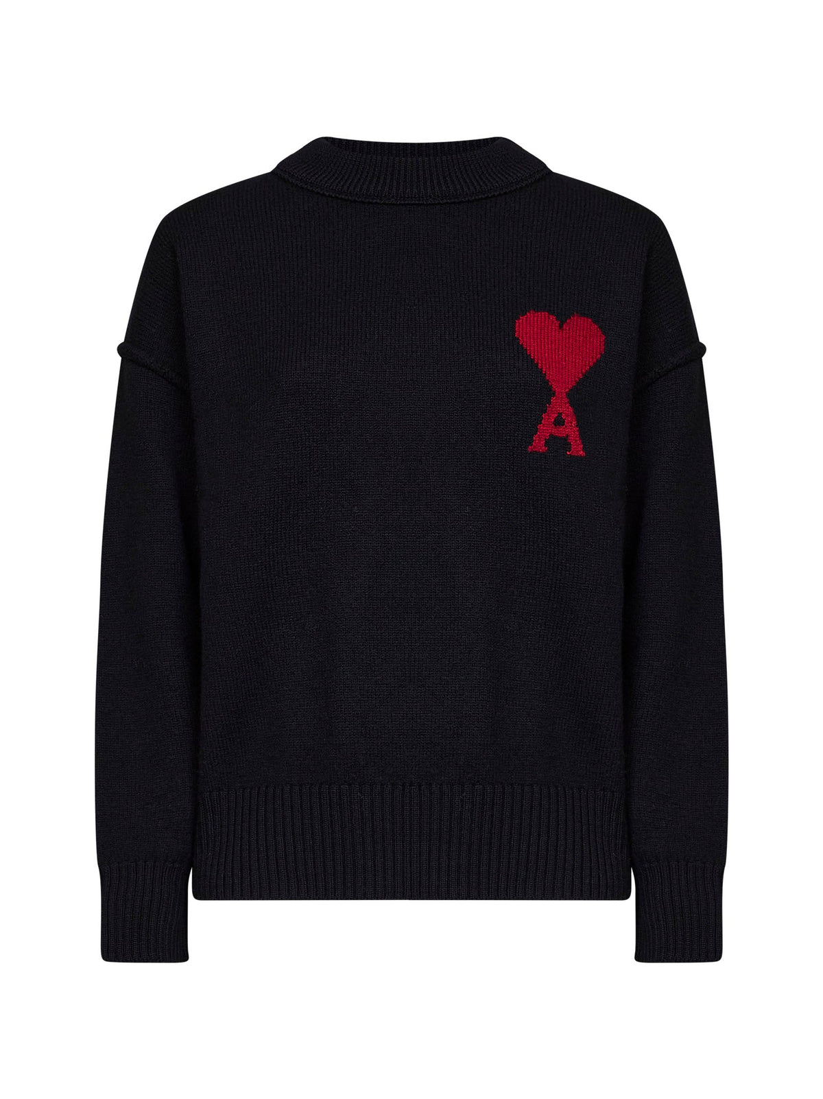 Ami Paris Women Black Felted Merino Wool Ami De Cœur Crewneck Sweater AMI PARIS