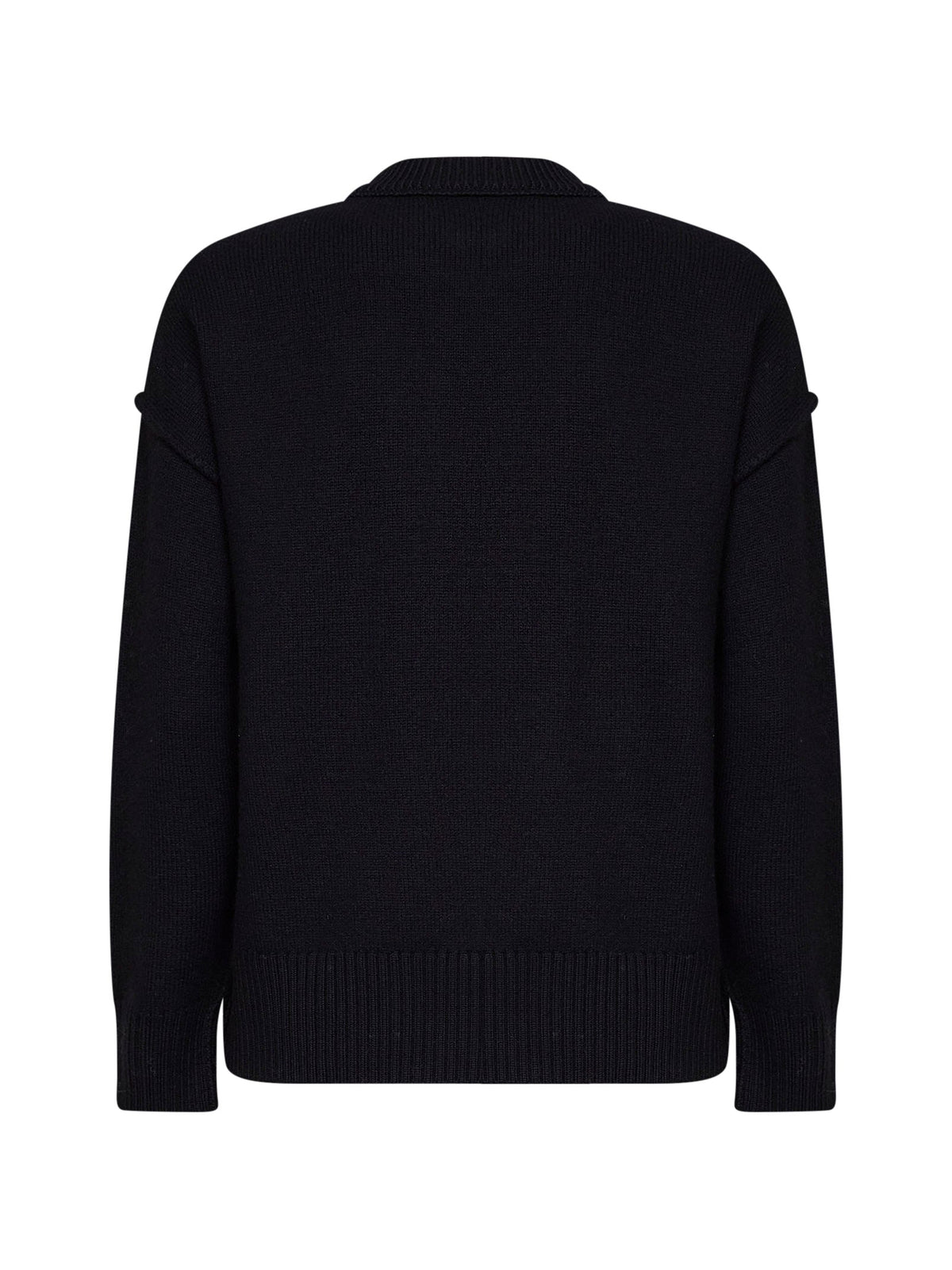 Ami Paris Women Black Felted Merino Wool Ami De Cœur Crewneck Sweater AMI PARIS