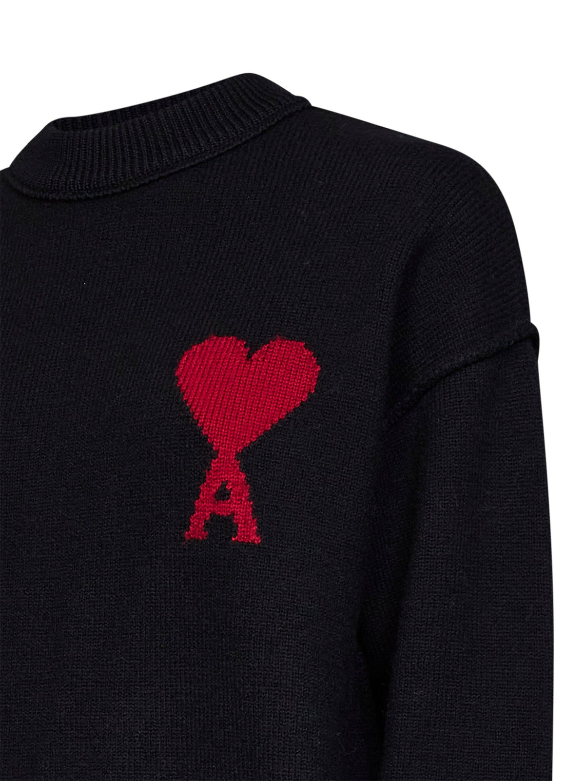 Ami Paris Women Black Felted Merino Wool Ami De Cœur Crewneck Sweater AMI PARIS