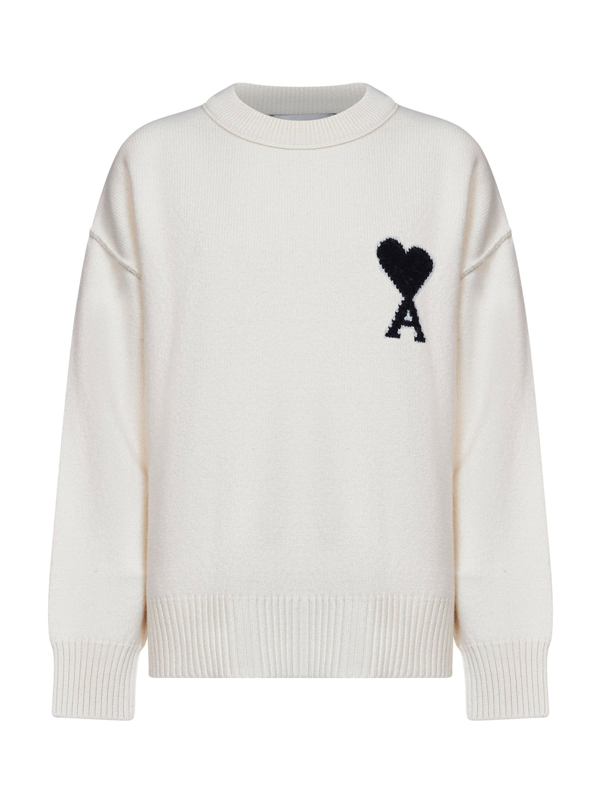 Ami Paris Women Ecru Felted Merino Wool Ami De Cœur Crewneck Sweater AMI PARIS