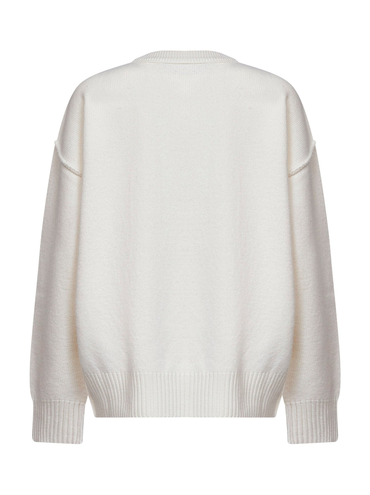 Ami Paris Women Ecru Felted Merino Wool Ami De Cœur Crewneck Sweater AMI PARIS