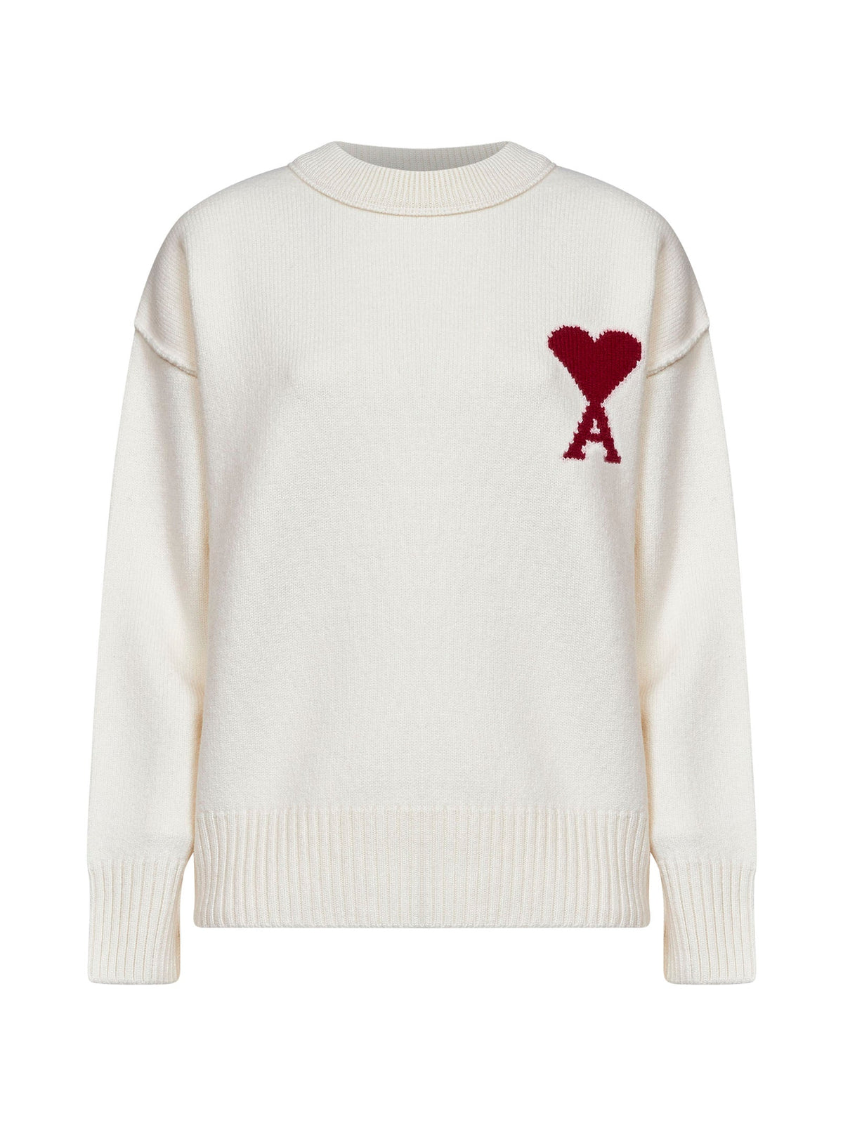Ami Paris Women Ecru Felted Merino Wool Ami De Cœur Crewneck Sweater AMI PARIS