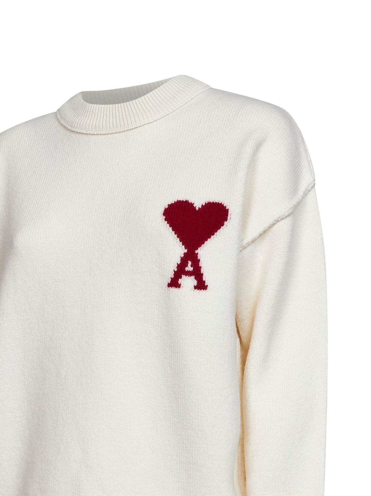 Ami Paris Women Ecru Felted Merino Wool Ami De Cœur Crewneck Sweater AMI PARIS