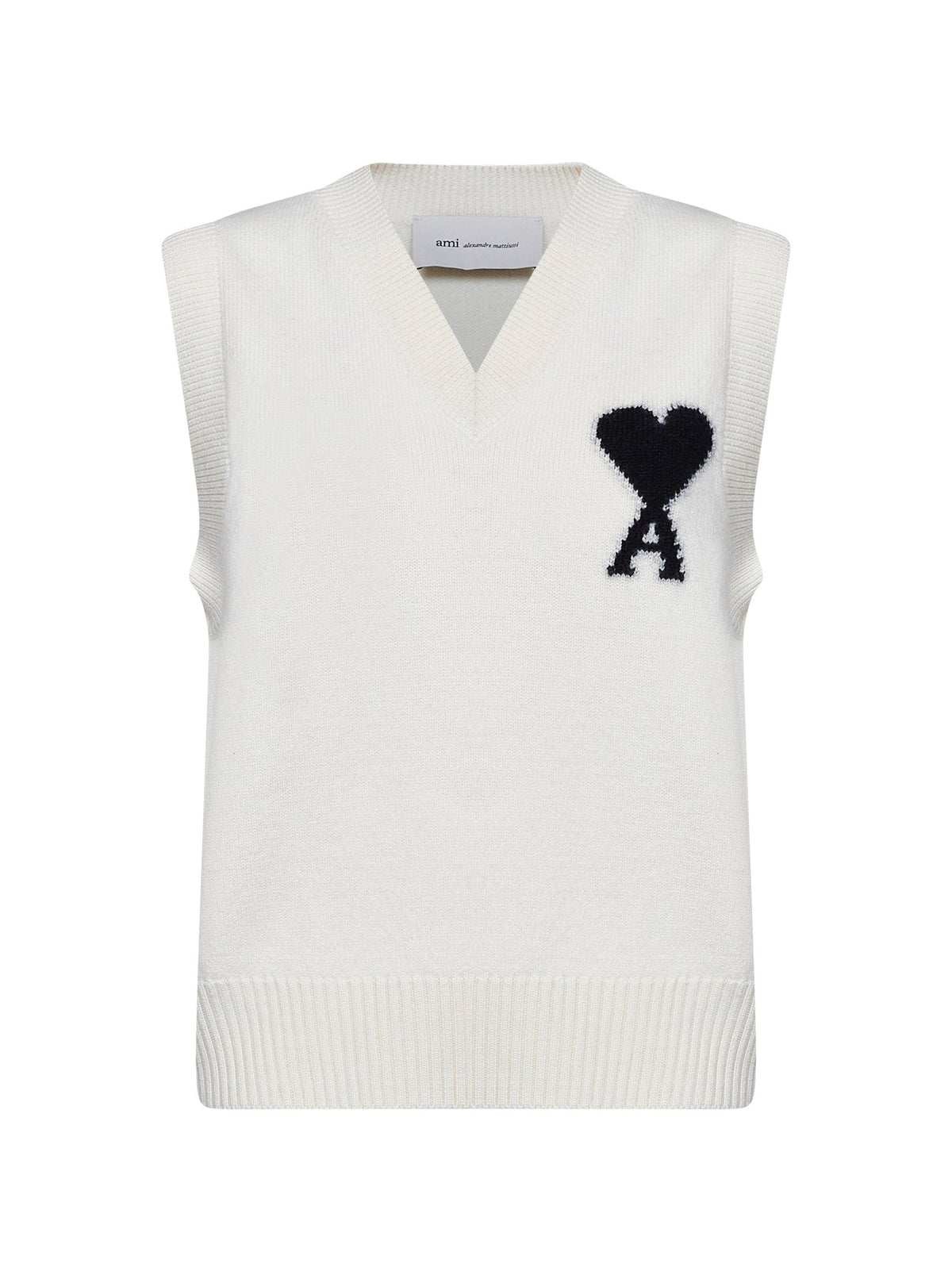 Ami Paris Women Ecru Felted Merino Wool Knit Ami De Cœur Vest AMI PARIS