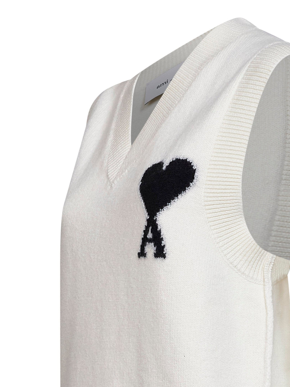 Ami Paris Women Ecru Felted Merino Wool Knit Ami De Cœur Vest AMI PARIS