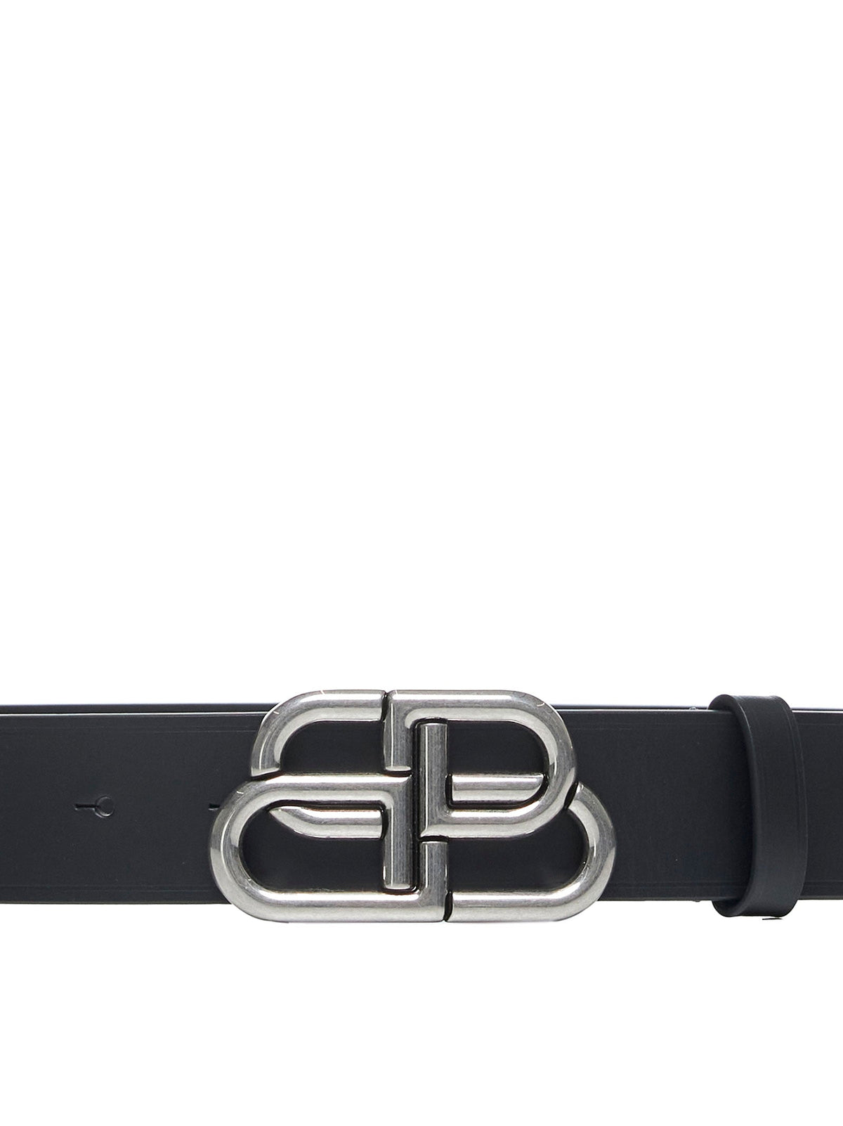 Balenciaga Men Wide Bb Belt In Black Calfskin Leather With Antique Silver Finishes BALENCIAGA