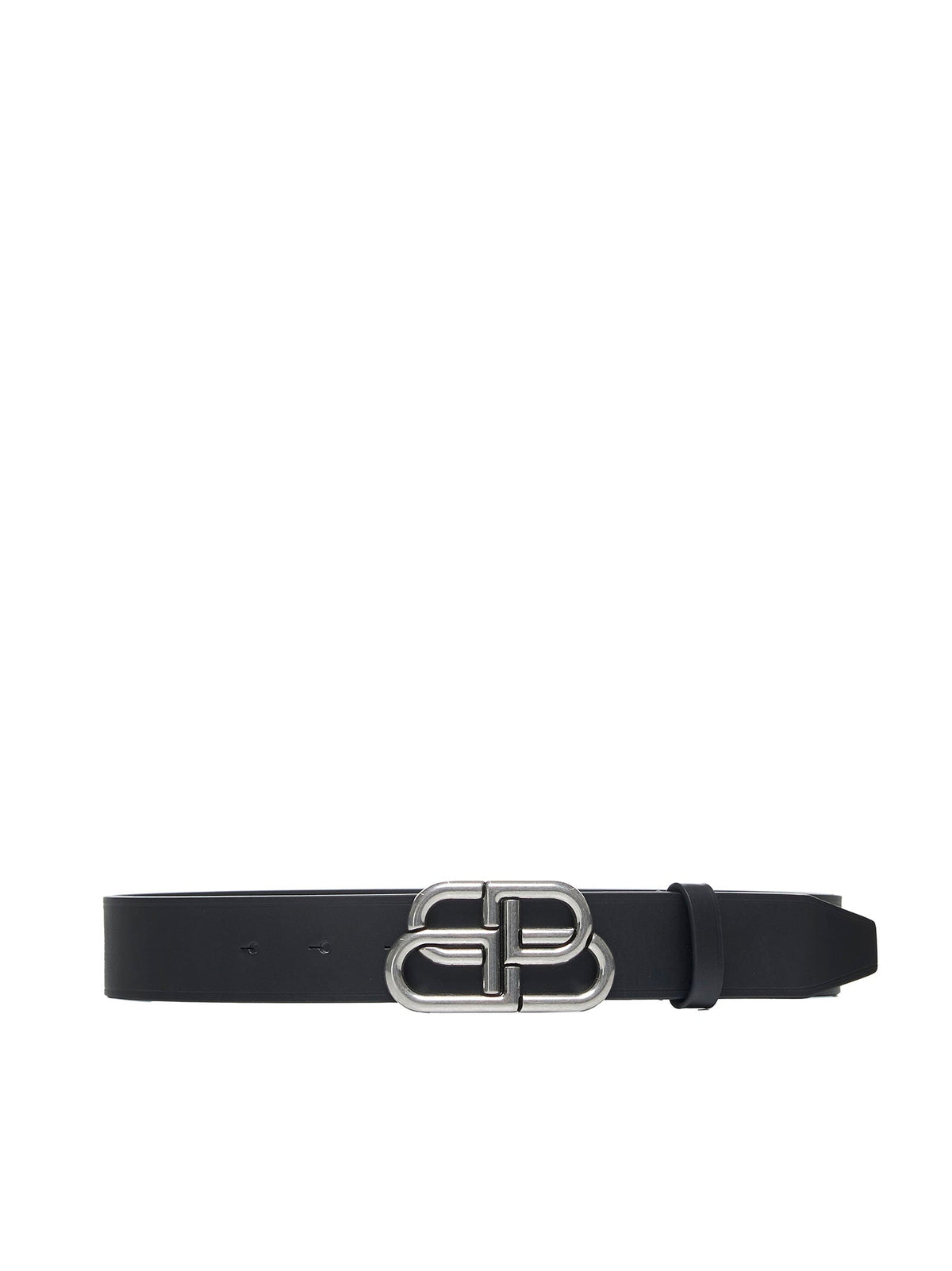 Balenciaga Men Wide Bb Belt In Black Calfskin Leather With Antique Silver Finishes BALENCIAGA
