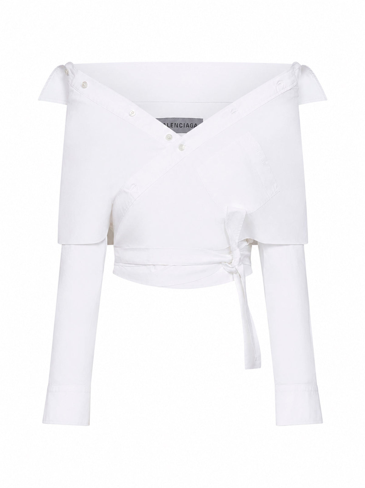 Balenciaga Women White Cotton Poplin Off-Shoulder Wrap Shirt BALENCIAGA