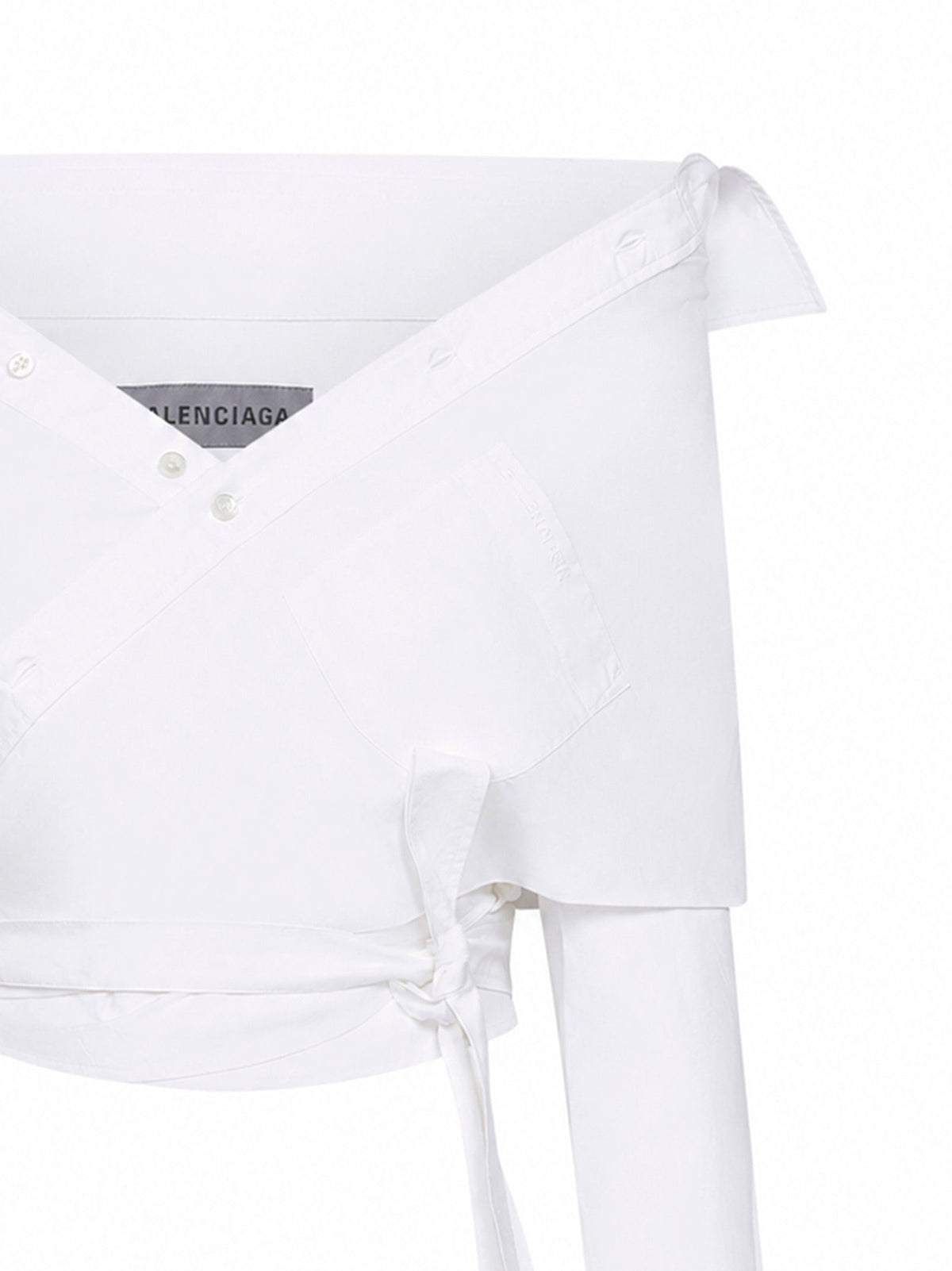 Balenciaga Women White Cotton Poplin Off-Shoulder Wrap Shirt BALENCIAGA
