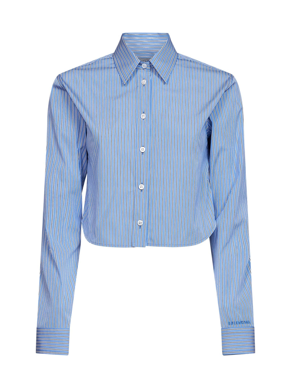 Balenciaga Women Blue And Navy Ultrafine Technical Poplin Striped Cropped Shirt BALENCIAGA