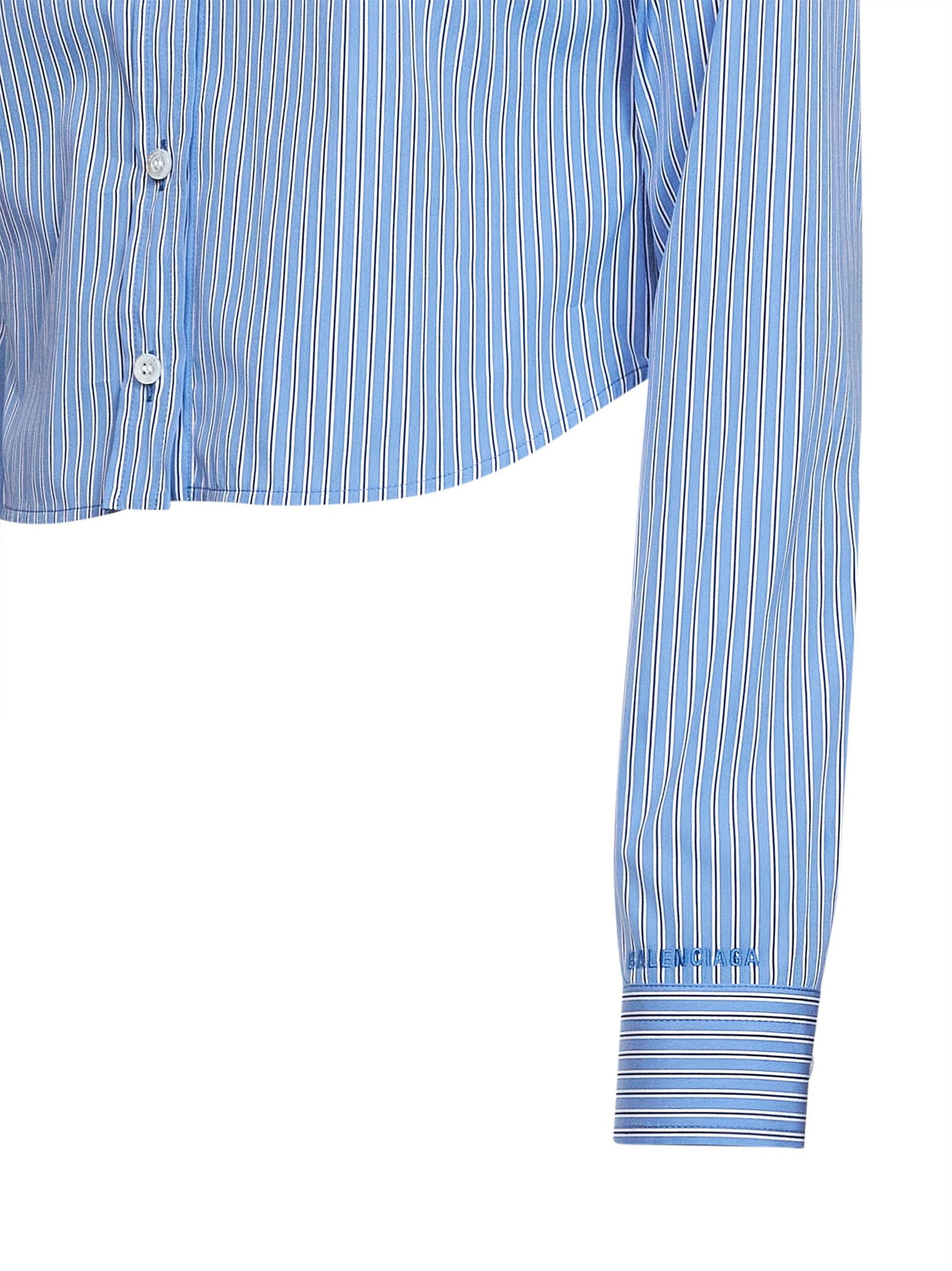 Balenciaga Women Blue And Navy Ultrafine Technical Poplin Striped Cropped Shirt BALENCIAGA