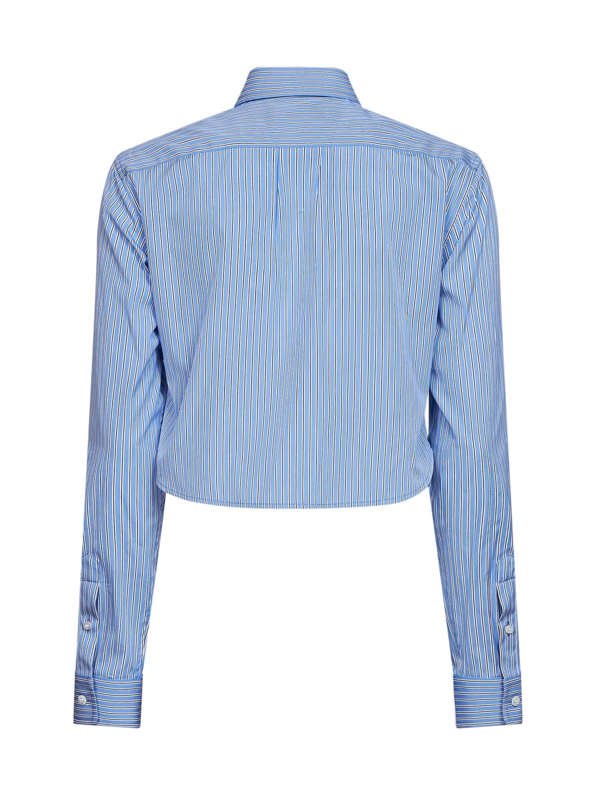 Balenciaga Women Blue And Navy Ultrafine Technical Poplin Striped Cropped Shirt BALENCIAGA