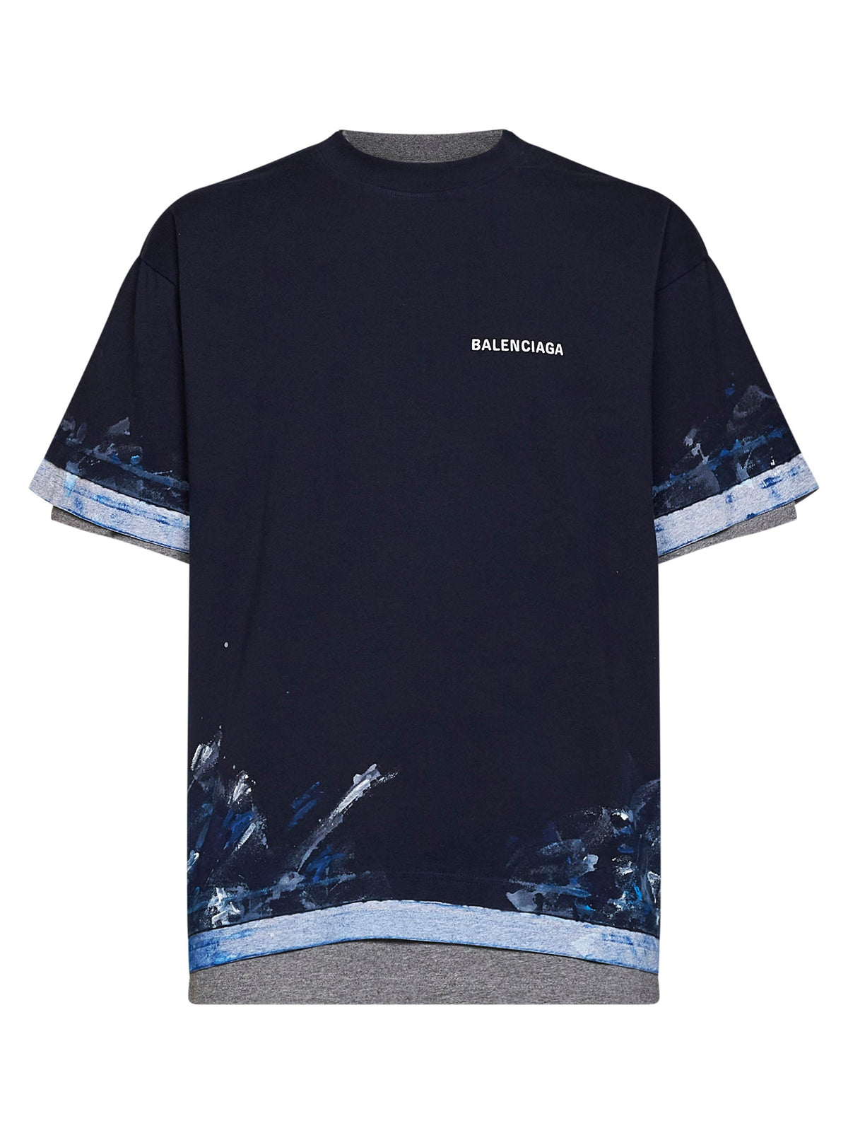 Balenciaga Men Navy Blue Layered Paint Splatter T-Shirt BALENCIAGA