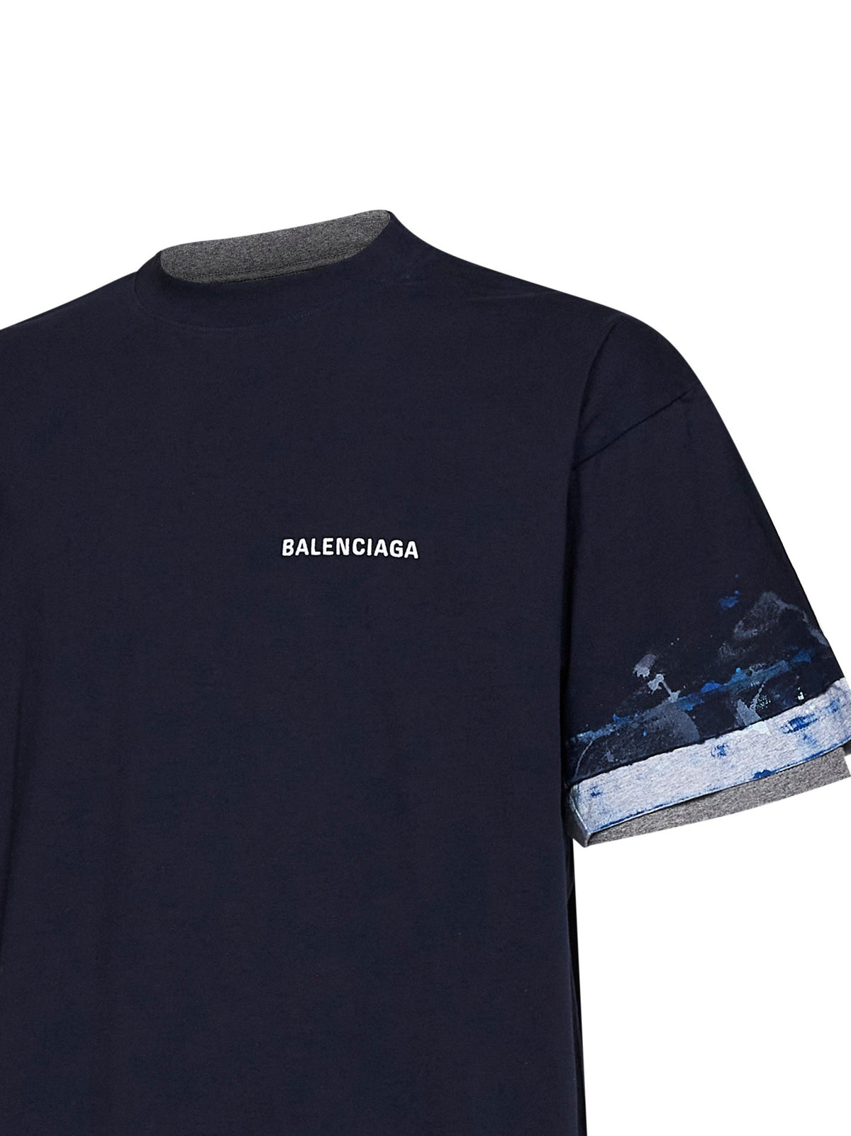 Balenciaga Men Navy Blue Layered Paint Splatter T-Shirt BALENCIAGA