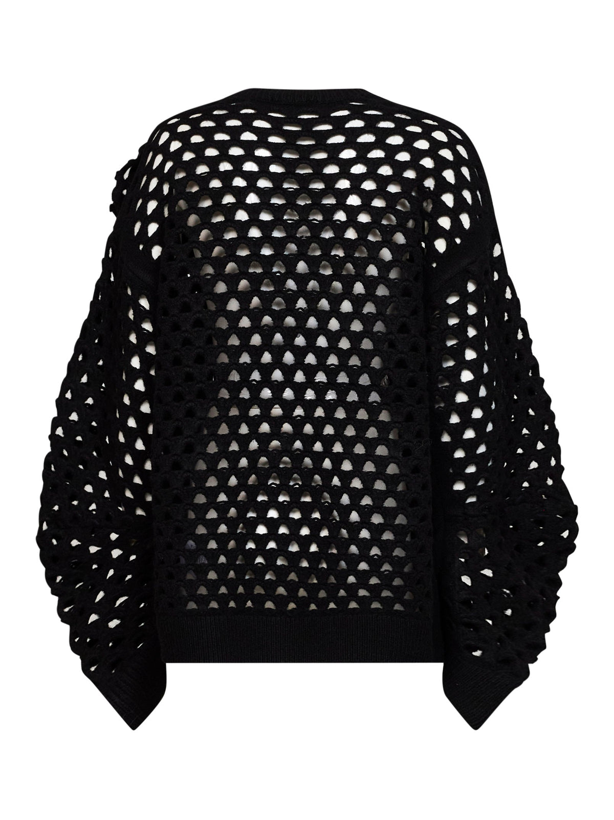Blumarine Women Black Openwork Wool Knit Sweater With 3D Rose BLUMARINE