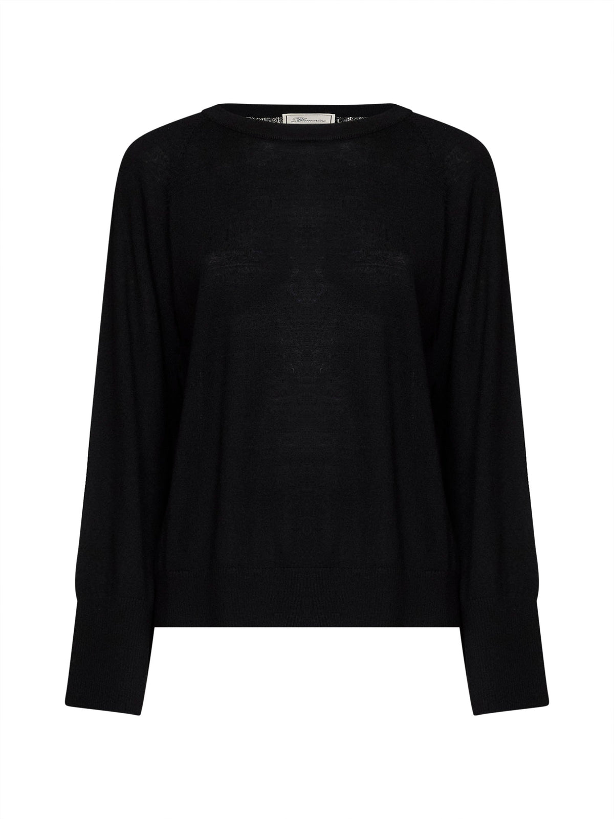 Blumarine Women Black Wool Knit Sweater With Pleated Tulle Back BLUMARINE