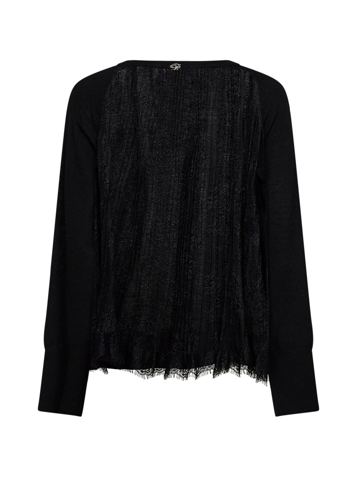Blumarine Women Black Wool Knit Sweater With Pleated Tulle Back BLUMARINE