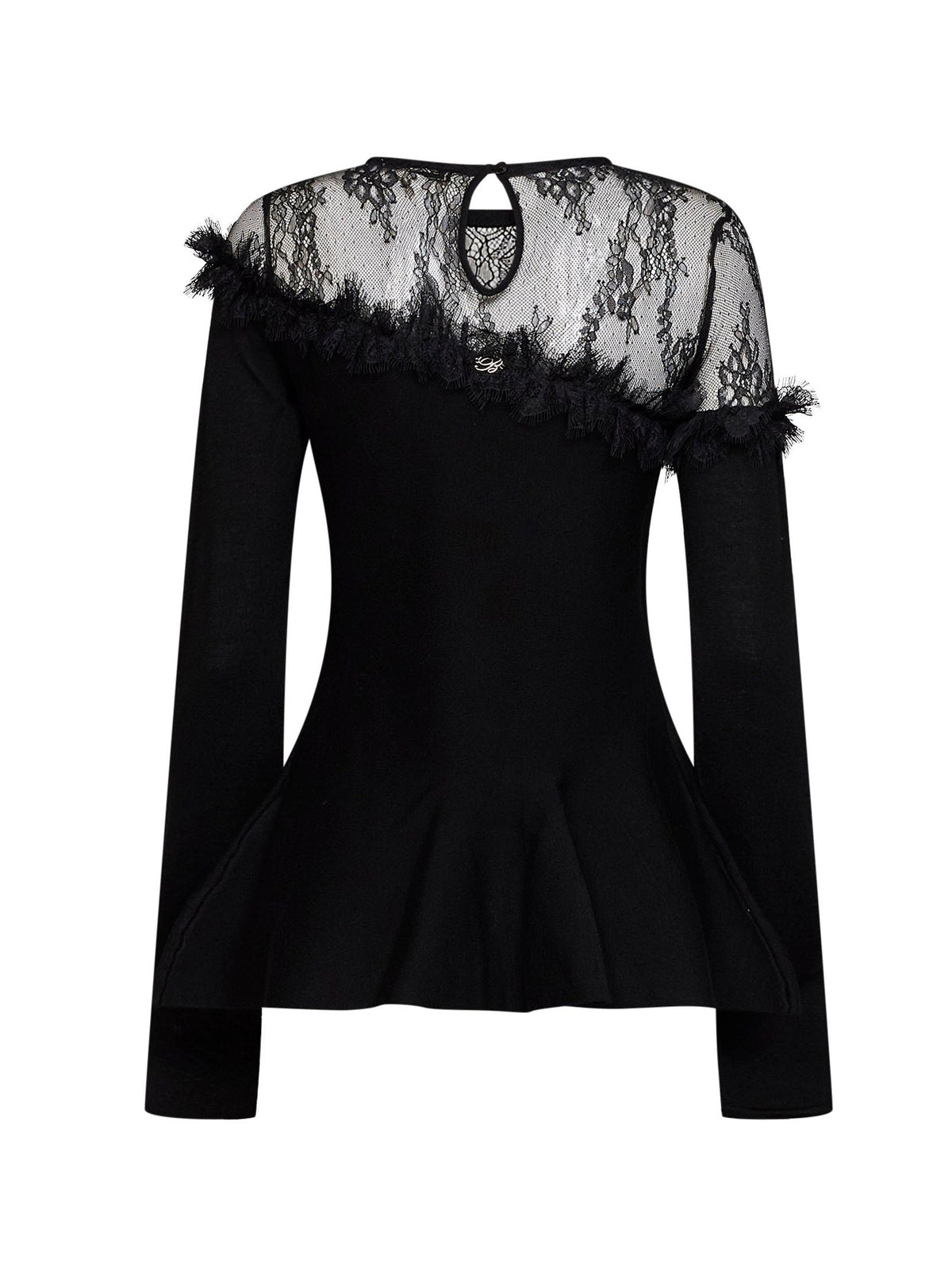 Blumarine Women Black Wool Knit Top With Tulle Yoke BLUMARINE
