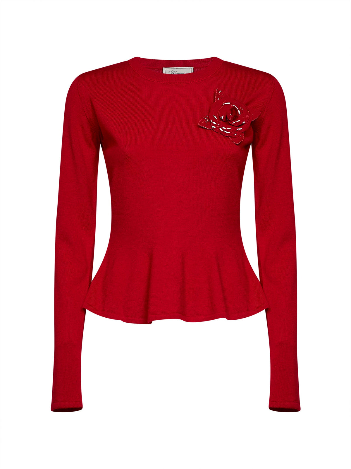 Blumarine Women Red Wool Knit Sweater With Patent Leather Rose Brooch BLUMARINE