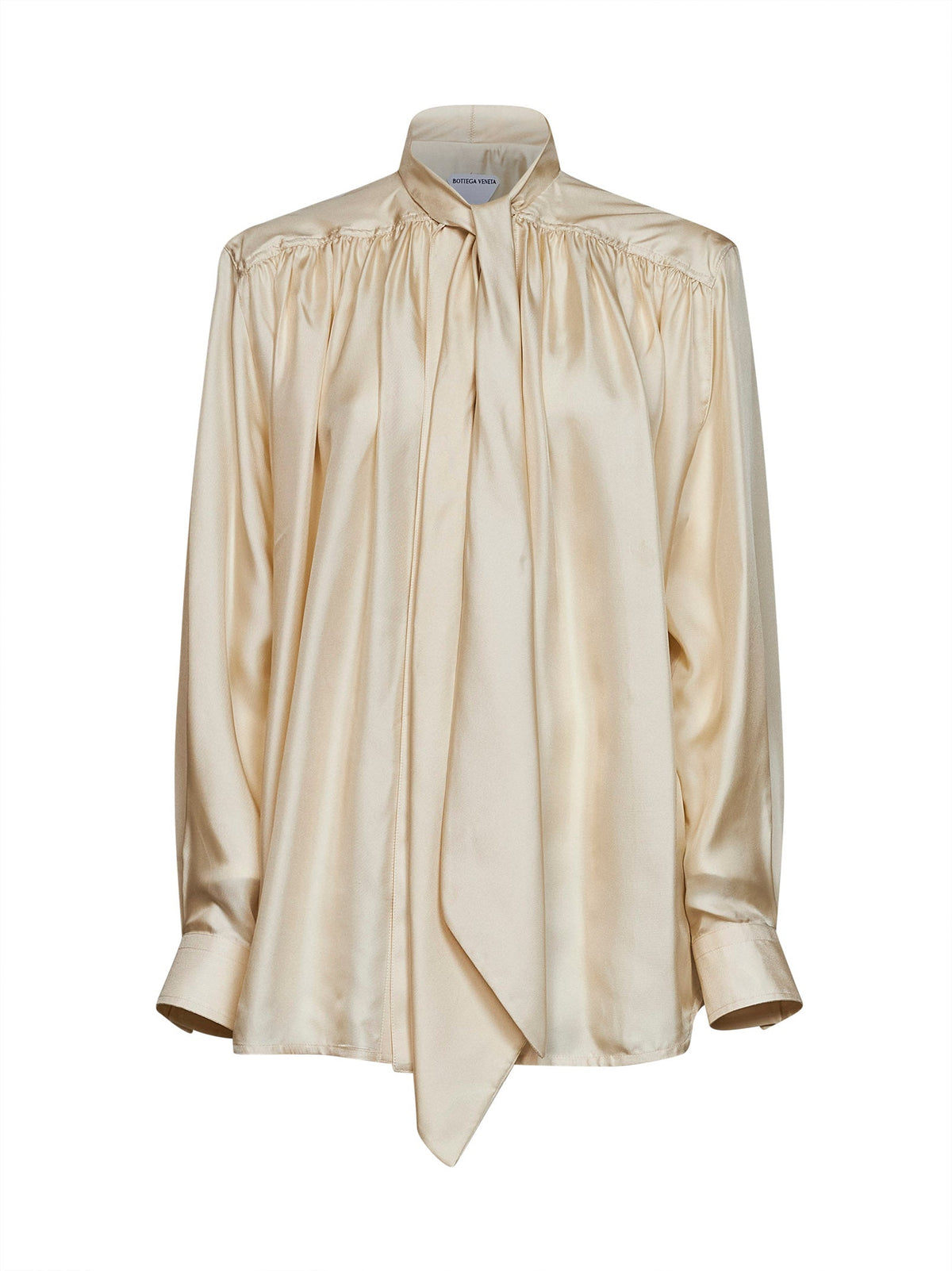 Bottega Veneta Women Prosecco Shiny Viscose Twill Blouse With Tie Neck BOTTEGA VENETA