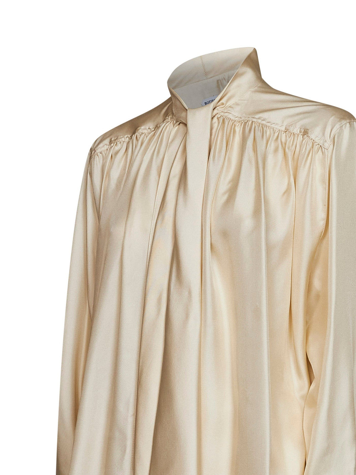 Bottega Veneta Women Prosecco Shiny Viscose Twill Blouse With Tie Neck BOTTEGA VENETA
